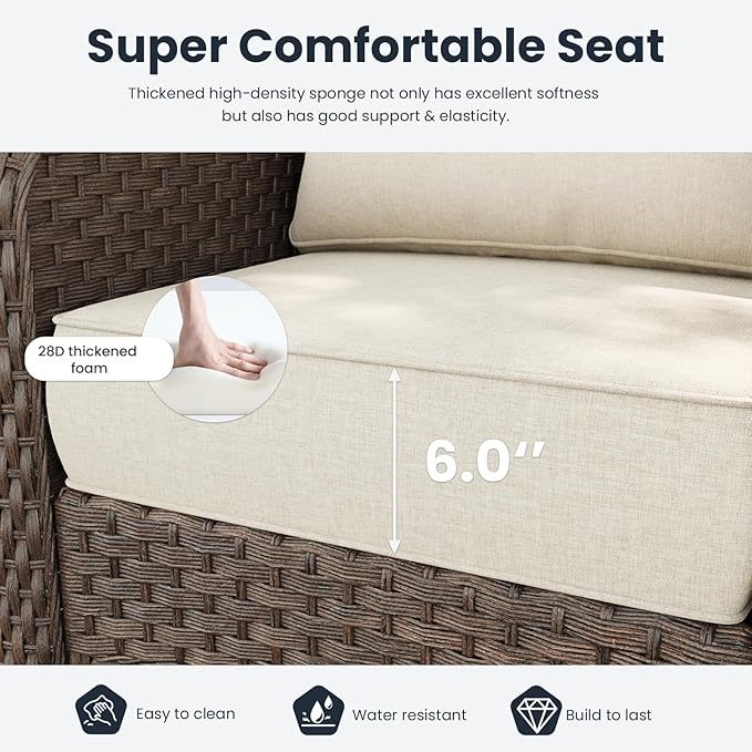 7 Pieces Outdoor Patio Furniture Sets with Single Chairs with 6-inch Thick Cushion and Fire Pit Table for Deck Lawn