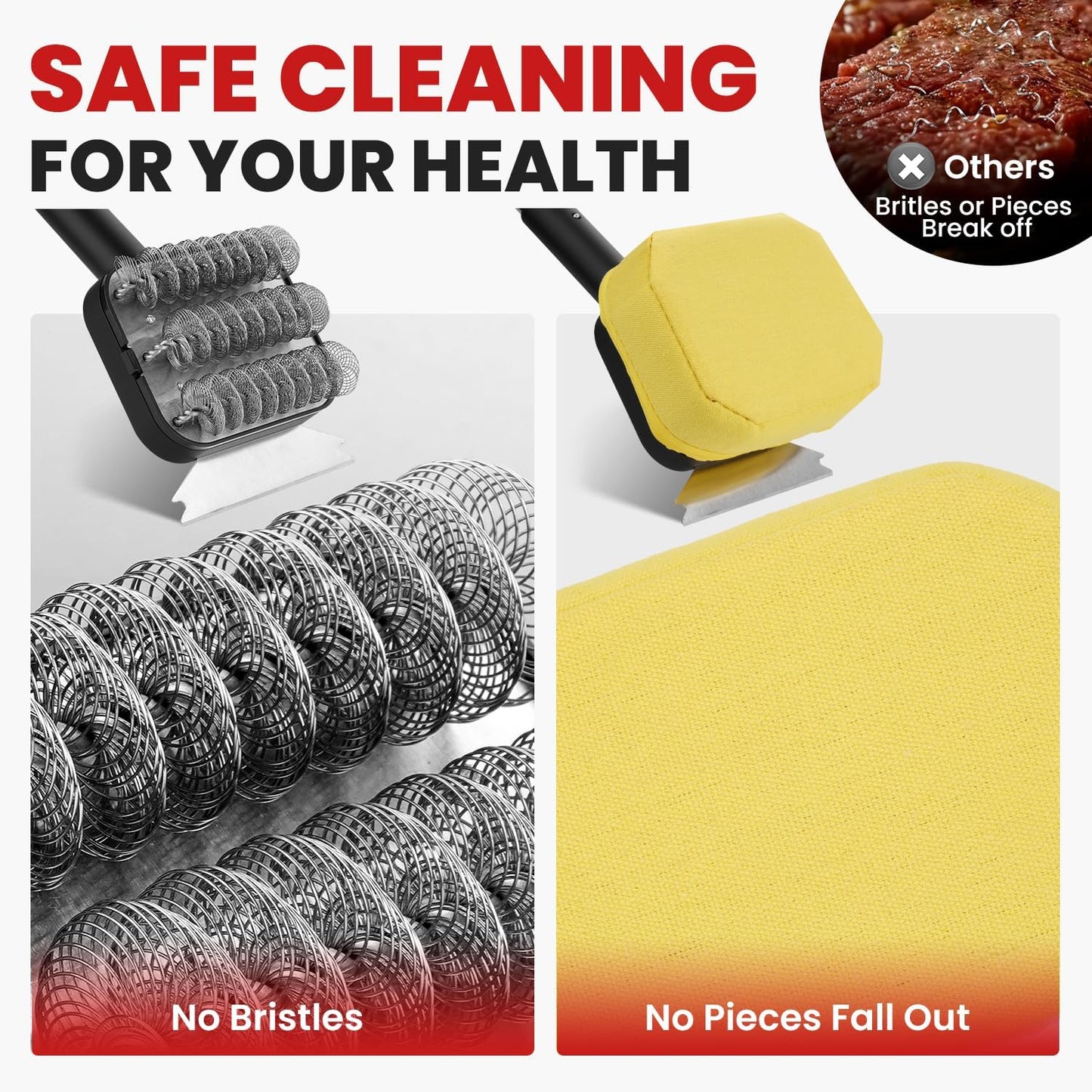 3 in 1 Grill Brush Bristle Free with Scraper, Coinicxcel Steam Brush & Stainless Steel Helix Brush Replaceable Head for Outdoor Grill Accessories, Safe BBQ Cleaning Brush Kit for Most Type of Grate