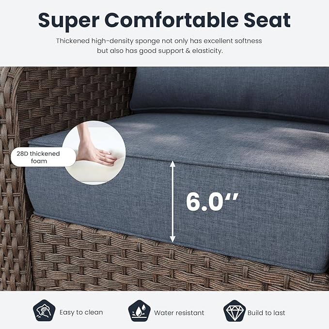 5 Pieces Outdoor Patio Furniture Sets with Rocking Swivel Chairs with 6-inch Thick Cushion and Side Table for Deck Lawn