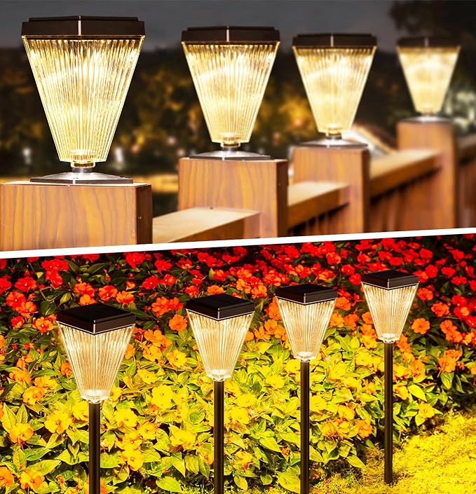 Solar Post Cap Lights 6 Pack Outdoor Waterproof Solar Fence Post Lights Sun Powered Pillar Lights Garden Decorative Yard Patio Walkway Pathway Lights