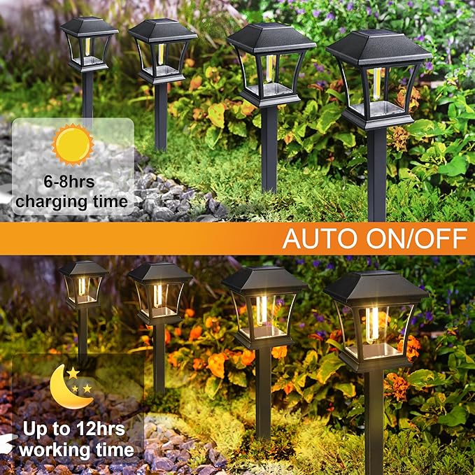 ODEETRONIC Solar Pathway Lights - 6 Pack Solar Garden Lights with Tungsten Filament Bulb, Solar Landscape Lights Outdoor Walkway Lights Waterproof for Lawn Yard Patio Fence Driveway Decor, Warm White