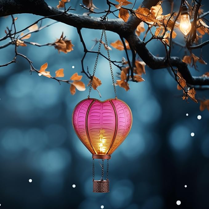 TERESA'S COLLECTIONS Hot Air Balloon Solar Lantern for Garden Decor+Flickering Flame Hanging Outdoor Lights Waterproof for Party Porch Yard Garden Tree Decorations,Gifts for Mothers Day