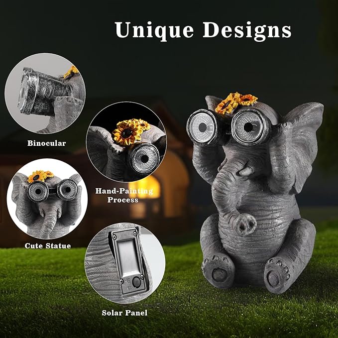 Outdoor Solar Garden Statues, Funny Garden Decor Statue - Resin Animal Statues Decor with Binoculars, Outdoor Solar Statues for Patio Decor, Unique Garden Gifts for Women.