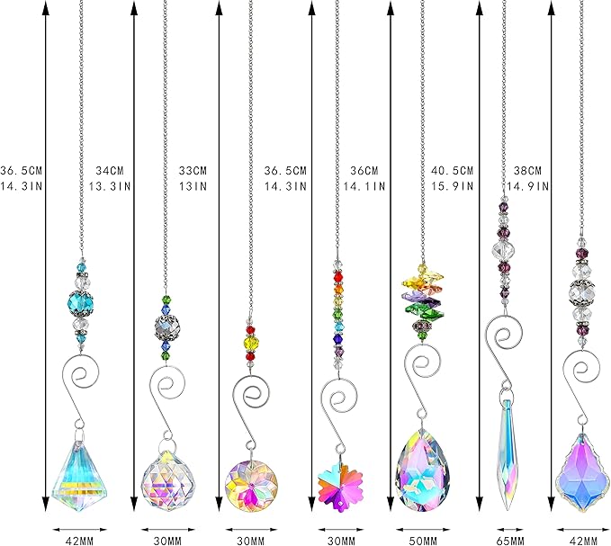 7PCS Crystal SunCatchers Hanging Sun Catcher with Colorful Beads Prism Chain Pendant Christmas Ornament, Window Home Wall Tree Cars Hanging Decoration
