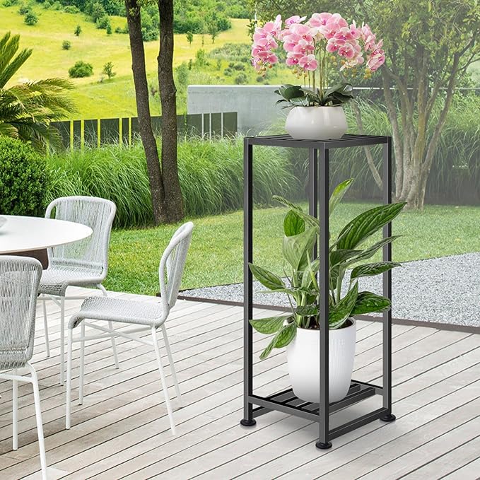 Plant Stand Indoor Outdoor, Wrought Iron Plant Stands 2 Tier Heavy Duty Metal Pedestal Stand Decorative Flower Stand for Patio Garden Deck Living Room