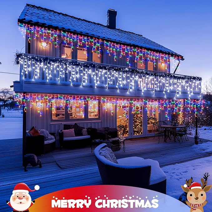JMEXSUSS Color Changing Lights Outdoor Waterproof,400 LED Christmas Icicle Lights with Remote, White to Multicolor Icicle Lights for Indoor Christmas Eaves Party Decorations