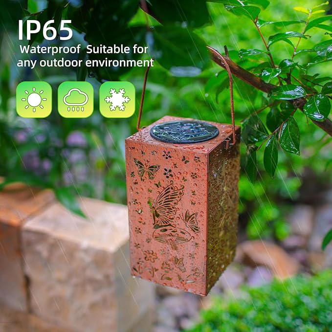 2pack Solar Lanterns Outdoor Hanging Butterfly Lights Metal Fairy Lantern Decorative Garden Waterproof Light Decor for Garden Patio,Yard ,Balcon ,Birthday Christmas Gifts for Mom Grandma Women