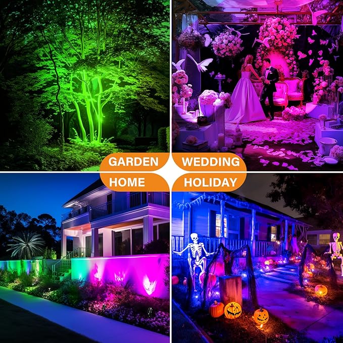 RGBW Landscape Light Outdoor,10W Color Changing Low Voltage Landscape Lighting with Remote Control,12V-24V Waterproof Outdoor Spot Lights with Connectors for Yard House Garden Tree(4 Pack)