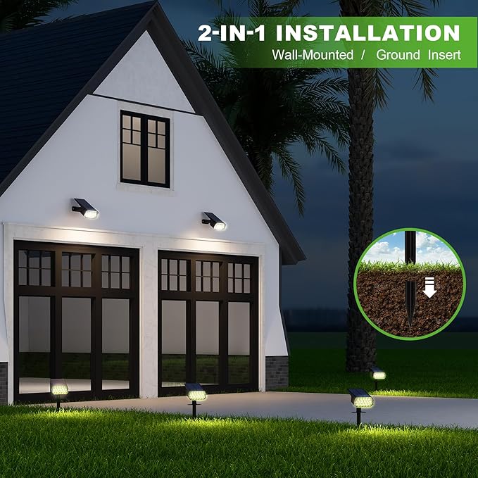 Solar Spot Lights Outdoor, 3 Lighting Modes Solar Outdoor Lights for Garden Yard Outside Landscape, 4 Pack Warm