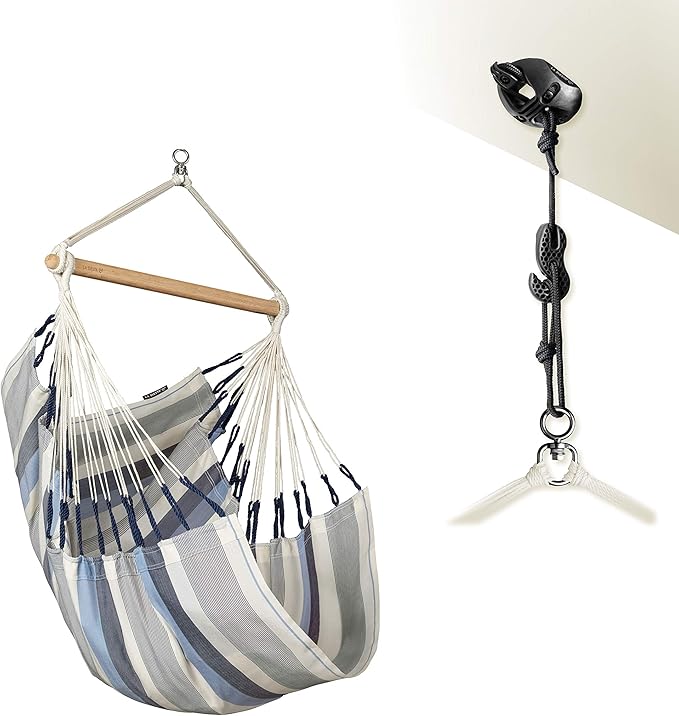 LA SIESTA® - Medium Basic Domingo Hammock Swing Chair & CasaMount - Weather & Tear Resistant Hanging Chair - Outdoor Indoor Hammock Chair w/Suspension Kit for Walls Ceilings Square Beams - Sea Salt