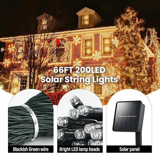 Solar String Lights Outdoor, 82ft Warm White Solar Lights 200 Led Solar Fairy Lights for Outside Waterproof 8 Lighting Mode Solar String Lights for Outside,Garden,Courtyards,Trees