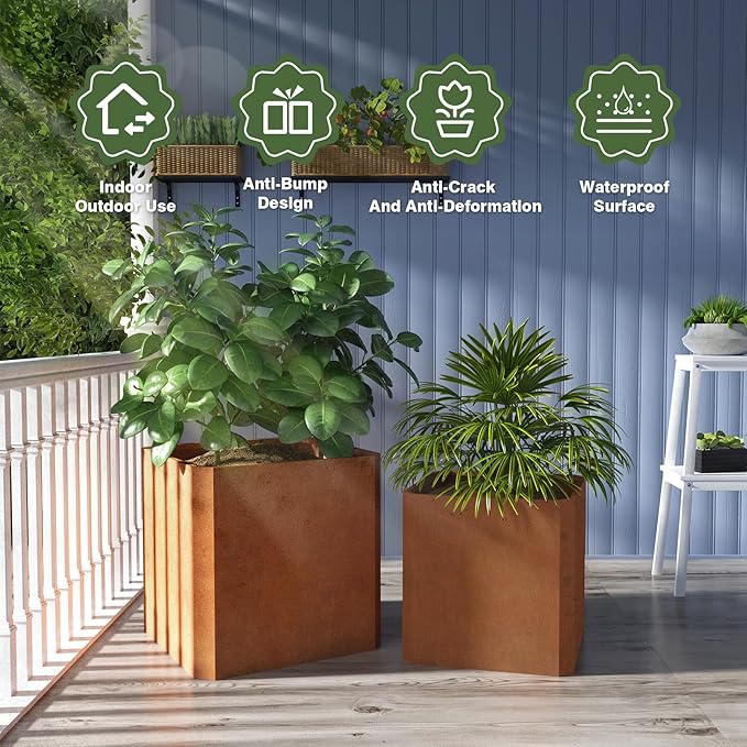 Corten Steel Planter Box-20"x20"x20"-Large Square Planter Matel -Outdoor Indoor- Heavy Duty Rustic Tall Planter Flower Pot Commercial Residential for Patio Porch Deck Home Backyard