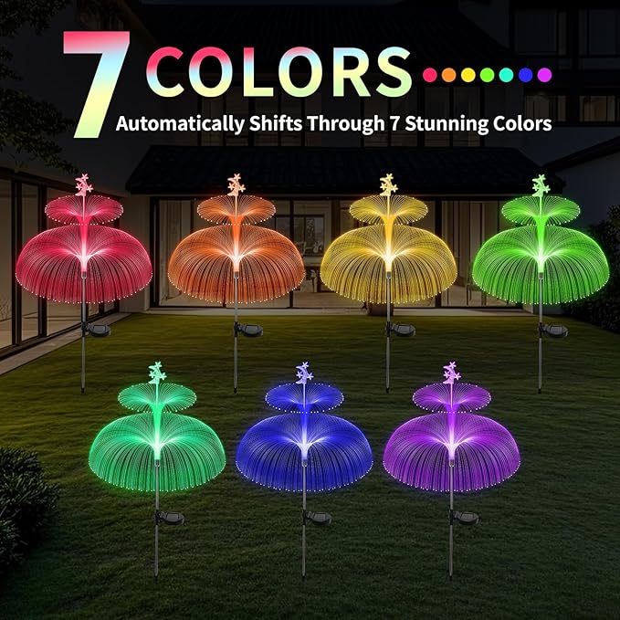 Solar Garden Lights Outdoor Solar Lights Waterproof Jellyfish & Star 7 Color Changing Solar Flower Lights for Garden Decor, Yard, Patio, Lawn, Pool, Party, Wedding, Gifts for Women/Mothers (3 packs)