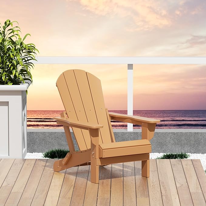 Westin Outdoors Laguna WO Home Outdoor Adirondack Folding Chair Lounger Seat Traditional Retro Home Furniture for Beach, Balcony, Backyard, Lawn, Patio, Pool, Deck, Garden (Teak)