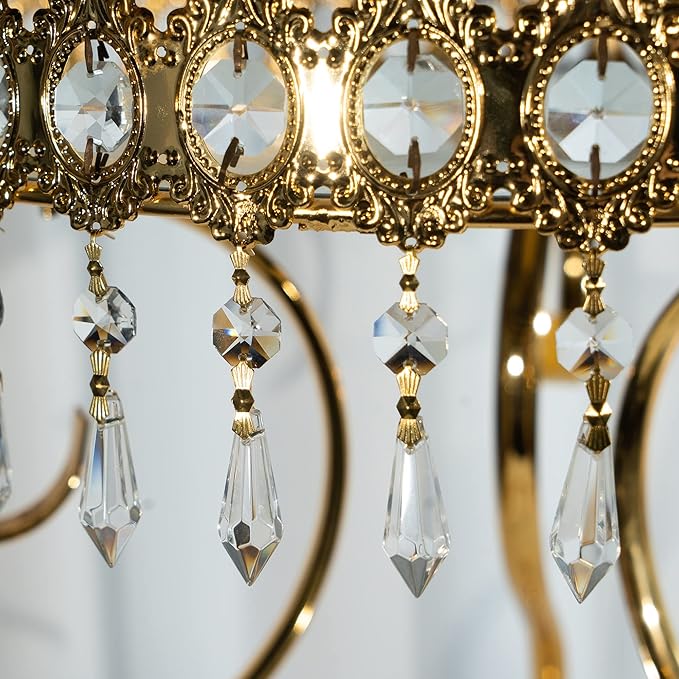 HDCRYSTALGIFTS 20Pcs 38mm Replacement Clear Chandelier Icicle Crystal Prisms Octogan Crystal Bead for Lamp Decor,Gold Bow Tie Connectors