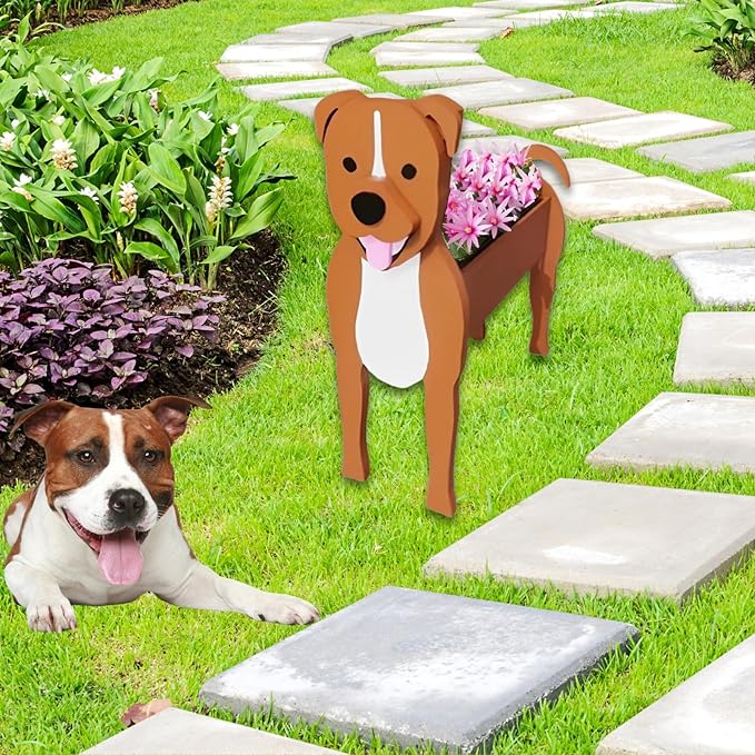 Staffordshire Bull Dog Planter Plant Pots,Cute Garden Dog Flower Planter,Dog Planters Birthday Gifts for Women,Office,Indoor/Outdoor Decor（9.45in*5.79 * 13.39in）