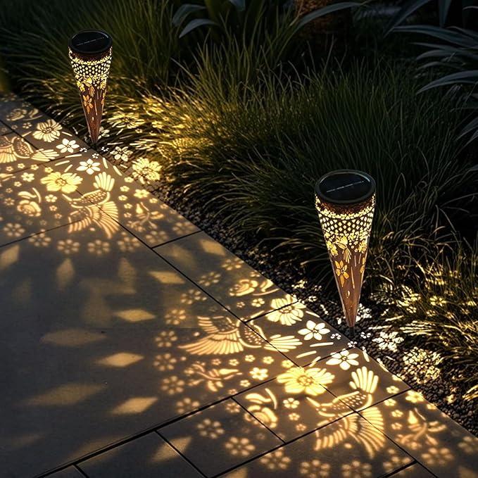 KAIXOXIN Solar Garden Lights, Metal Hummingbird Pathway Lights, Outdoor Landscape Lighting for Patio, Backyard, Walkway (Hummingbird, 2)