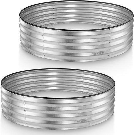 Round Galvanized Raised Garden Bed // 4×4×1 ft (2-Pack) Galvanized Raised Garden Beds Outdoor for Gardening, Vegetables, Flowers // Patented Tool-Free Design Round Planter (Silver)