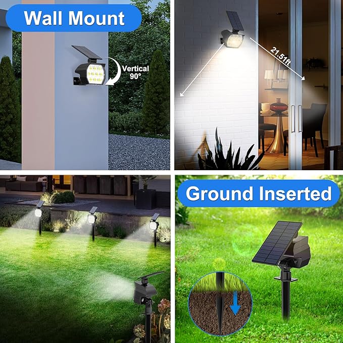 Solar Spot Lights Outdoor Waterproof IP67, 8 Pack - 50 LED Adjustable Solar Powered Landscape Spotlight with 3 Lighting Modes, Stake Light for Outside Yard Lawn Pathway Tree (Cool White)