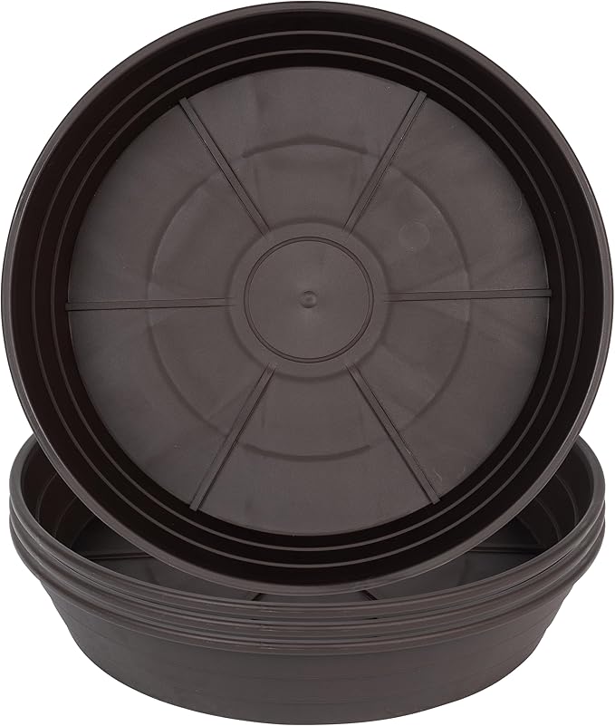 Plant Saucer 8 Inch 4 Pack 6 8 10 12 14 16 18 20 25, Plastic Plant Trays for Pots，Extra-Deep Plant Water Dray Tray, Bird Bath Bowl, Heavy Flower Plant saucers Indoors and Outdoor No Holes 8in-4 brown
