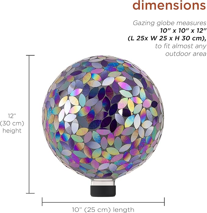 Alpine Corporation 10" Diameter Indoor/Outdoor Glass Mosaic Gazing Globe Yard Decoration, Purple Pearlized Petals Design