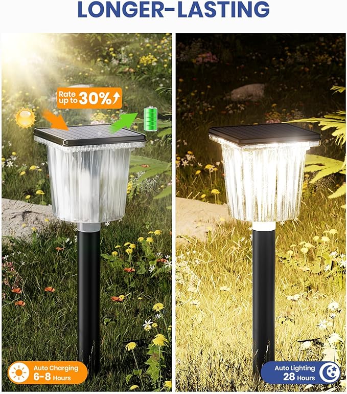 Super Bright Solar Pathway Lights Outdoor Powered,Adjustable Warm&Cool White,Waterproof IP65 Garden Decor Landscape Lighting Outside for Yard/Patio/Walkway/Driveway/Landscape (Obsidian Black, 6 Pack)