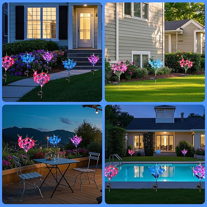Solar Garden Lights, Solar Lights Outdoor Waterproof with Phalaenopsis Flower, 3 Pack Solar Powered Outdoor Lights,Garden Lights for Outside,Pathway Patio Yard Decor,Gifts for Mothers Day Mom Women