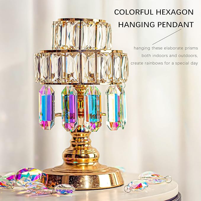 6 Pack 3'' Crystal Sun Catchers, AB Color Hanging Ornaments for Windows Sticks Prism Suncatchers for Garden Home Decor Office Living Room Windows Crystal Rainbow Maker