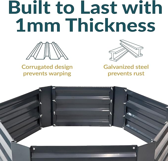 Sunnydaze 11.75" H Raised Metal Garden Bed - Galvanized Raised Garden Bed Outdoor for Vegetables and Flowers - Dark Gray - Hexagon