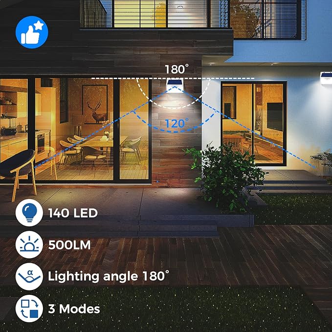 Peasur Solar Lights Outdoor Waterproof, 6Pack 140LED Bright Motion Sensor Security Lights 3 Modes, Solar Powered Fence Wall Light for Garden Yard Outside(Cool White)