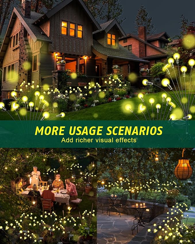 Solar Garden Lights 2024 Upgraded 40 LED Firefly Lights Solar Outdoor Sway by Wind for Patio Pathway Decoration 2+8 Warm White (Bees 4 Pack)…