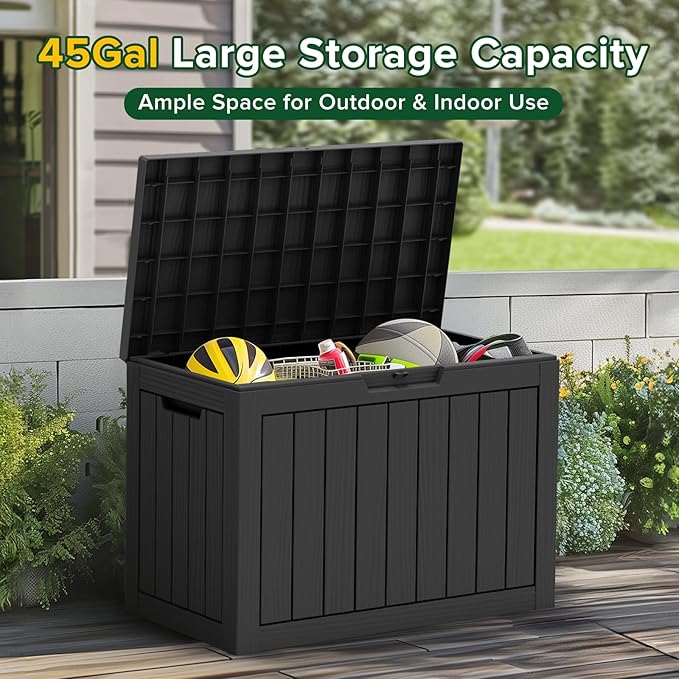 45 Gallon Outdoor Storage Box – Waterproof Deck Box for Garden & Patio,Black