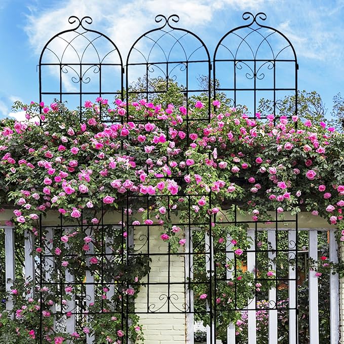 4 Pack Metal Garden Trellis 86.7" H Garden Fence Rustproof Trellis for Climbing Plants Support Roses Flower Outdoor Lawn Black