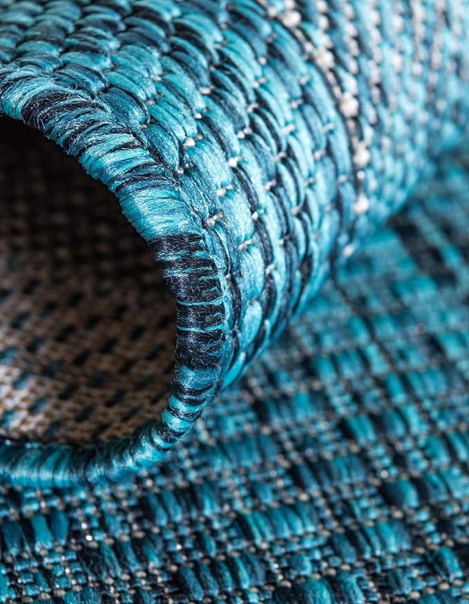 Unique Loom Outdoor Border Collection Area Rug - Soft Border (5' 1" Octagon, Teal/ Ivory)
