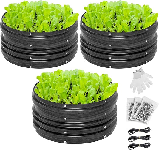 WORKPRO 3Pcs 2x2x1ft Galvanized Raised Garden Bed Set, Rust & Corrosion Protection, Easy Assembly, Safe Edge, Ideal for Vegetables & Flowers, Black