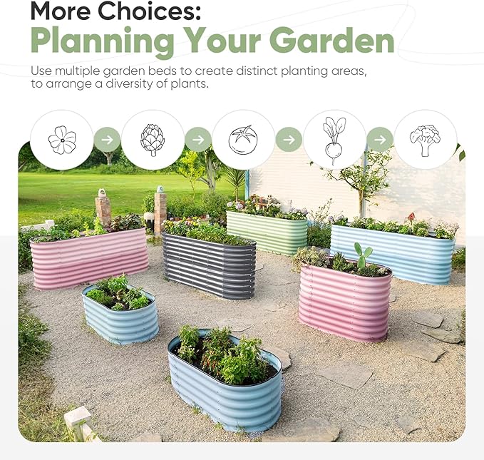 KING BIRD Raised Garden Bed 2.85 ft Tall 9 in 1 Galvanized Planter Garden Box Outdoor for Gardening, Deep Root Vegetables, Flowers 6.6x1.96x2.85 ft, Dark Grey