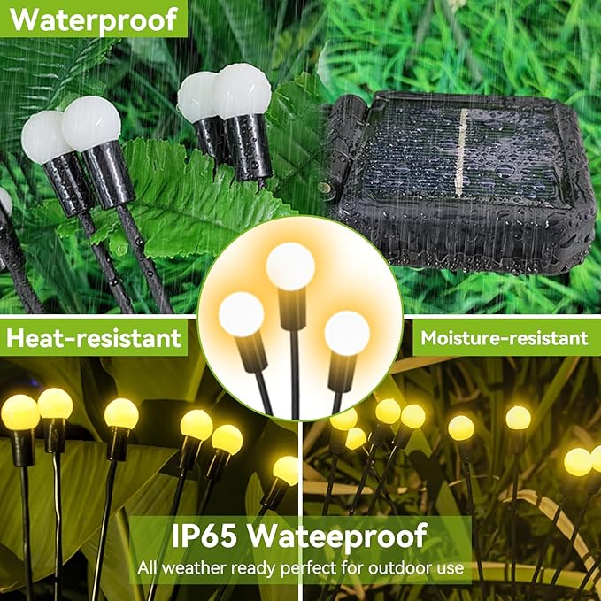 Solar Garden Lights Outdoor Waterproof, 2 Pack 16 LED Decorative Solar Swaying Lights, Solar Firefly Lights Outdoor Garden Decor Lights for Garden Gifts for Pathway Party Christmas, Warm White