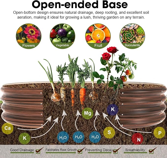 6x2x1ft Oval Galvanized Raised Garden Bed Outdoor 9-in-1 Large Metal Modular Planter Box Raised Beds for Gardening,Vegetables,Fruits,Flowers & Herbs (Brown)