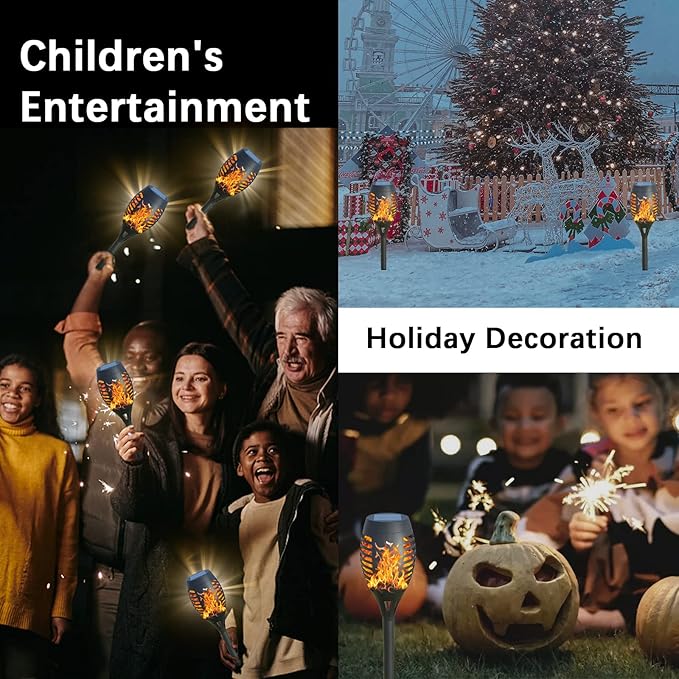 12Pack Solar Torch Lights with Flickering Flame Upgraded, Security&Waterproof Solar Lights Outdoor Landscape Decoration, Mini Solar Tiki Torches for Yard,Garden,Patio, Pathway Decor-Auto On/Off