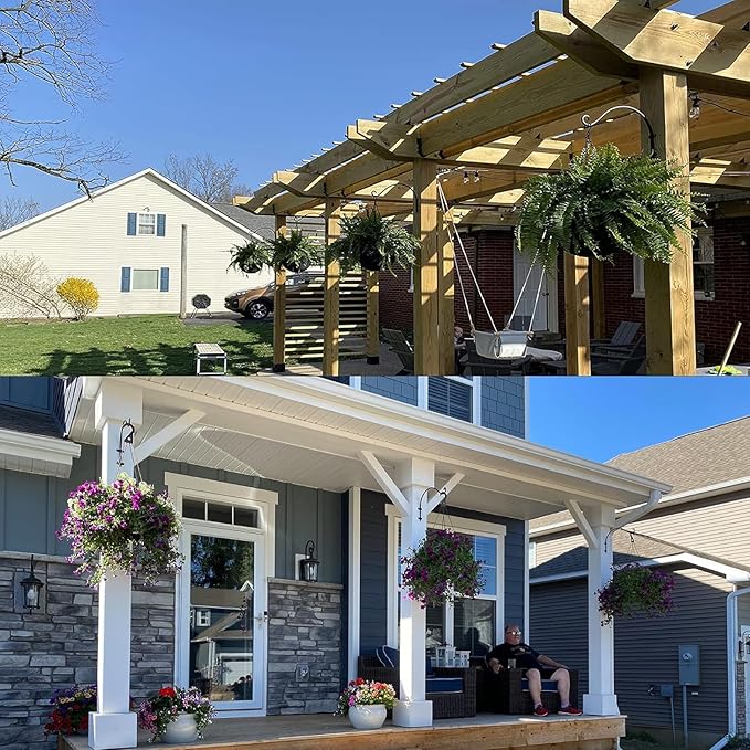 4 Pack Heavy Duty Plant Hanger Bracket, 16Inch Hanging Brackets for Plants Outdoor and Indoor, 80lbs Holding Capacity Metal Plant Wall Hooks, Black Hanging Plant Brackets for Flower Wind Bird Feeder