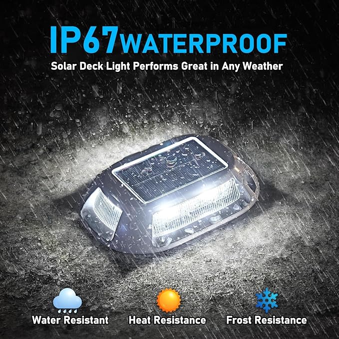 Solar Driveway Lights Dock Deck Lights 2 Pack, 9 Colors in 1, LED Driveway Markers Deck Lights IP68 Waterproof Outdoor Solar Powered Warning Step Lights for Pathway RGB