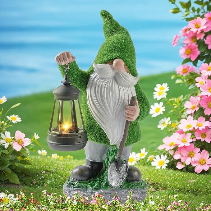 Elenon Garden Gnome Decor Solar Lights, Solar Elf Garden Figurines Outdoor Decorative, Solar Yard Art Garden Sculptures & Statues for Patio Yard Pathway