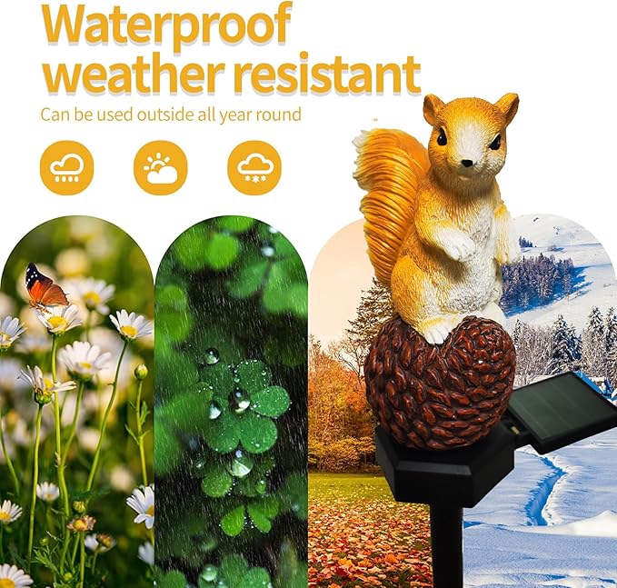 QH & Garden 2-Pack Squirrel and Turtle Garden Statues Decor，LED Waterproof Animals Lights for Garden, Balcony, Yard, Lawn, Pathway, Walkway - Garden Solar Powered Outdoor Decor