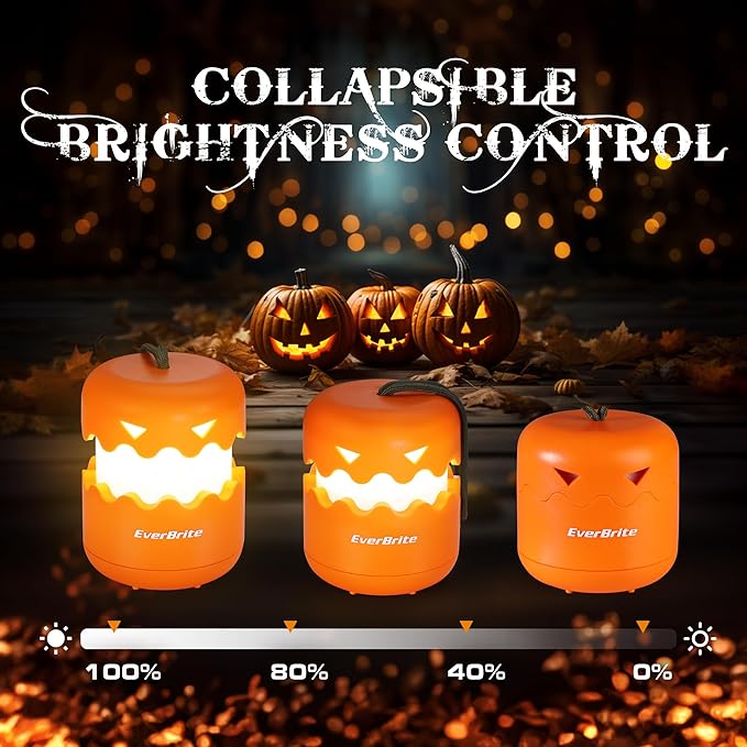 EverBrite 6-Pack Halloween Pumpkin Lantern, Collapsible Jack O Lantern Pumpkins with Lanyard, Halloween Party Favors for Kids, Light up Pumpkin Outdoor for Halloween Party Decoration, Battery Included