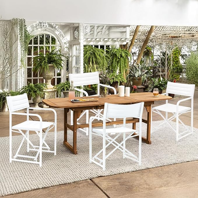 Aoodor Patio 34" Director's Chairs Set of 4, Outdoor Portable Bar Height Seating with Folding Aluminum Frame, 225 lbs Capacity, Perfect for Camping, Fishing, Picnic