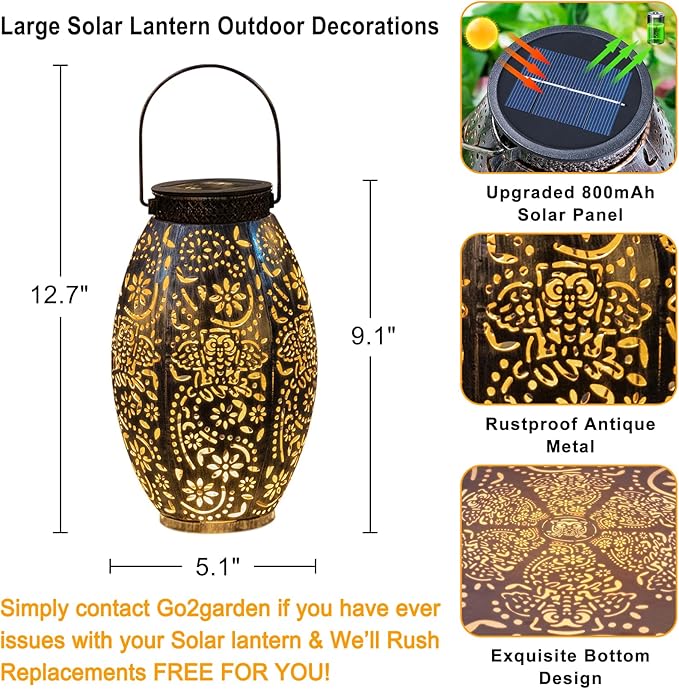 Owl Solar Outdoor Lantern Waterproof, Garden Decor Gifts for Women, LED Metal Garden Solar Lights for Porch, Yard, Patio Ornaments, Mothers Day Gifts for Mom Grandma (Antique Bronze,1Pack)