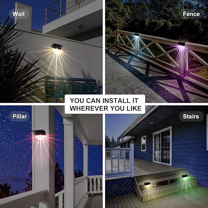 Solar Deck Lights Outdoor - 8 Pack Solar Step Light Waterproof Solar Fence Lights for Patio Stairs Post Pathway Porch Driveway Garden Decor, Warm White/LED Color Glow
