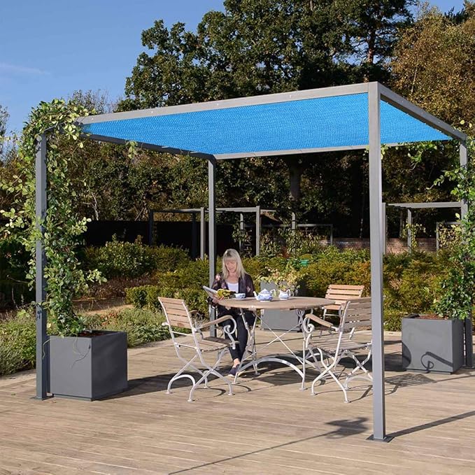 Eden's Decor Straight Flat-Edged Sun Shade Sail Rectangular 7' x 10' Blue UV-Blocking Outdoor Canopy Fabric Cloth Awning for Pergola Patio Garden Backyard Custom Size