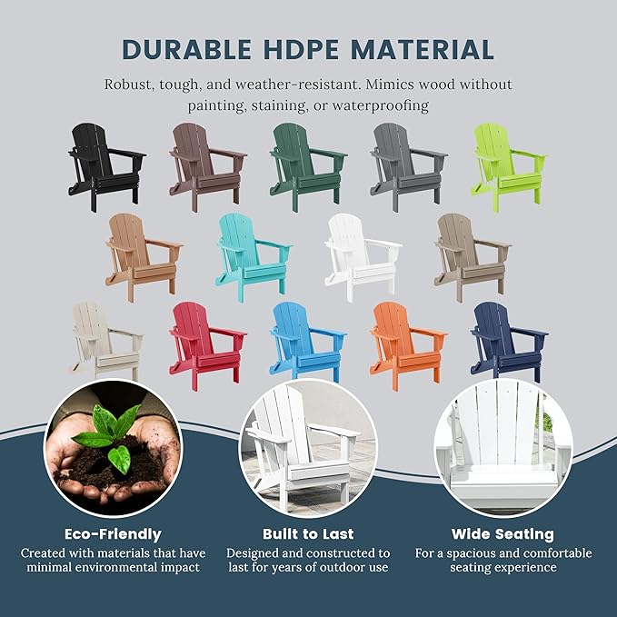 Westin Outdoors Laguna WO Home Furniture Adirondack Chair 4 PC Set Classic Outdoor Patio Folding Chair for Bon Fire Pit Lawn Backyard Beach Plastic Weather-Resistant (White)