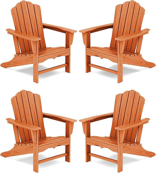KINGYES HDPE Adirondack Chair Chair Set of 4, Classic All-Weather Adirondack Chair, Orange